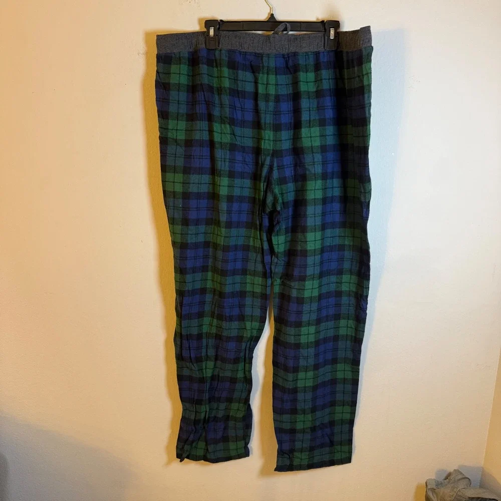 Eddie Bauer Lounge Mens XXL Green Navy Black Watch Plaid Pajama Pants Flannel - Picture 2 of 6